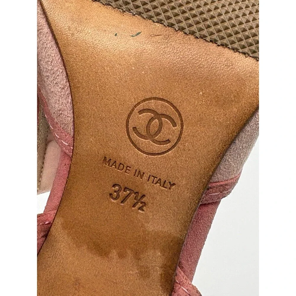 Chanel Pink Suede Slingback Heels Vintage Cap Toe Y2K Size EU 37.5